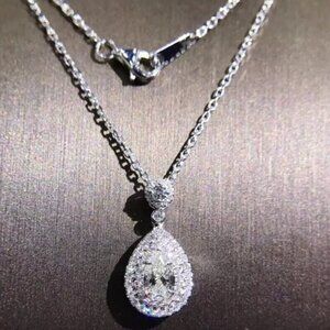 NEW 18k White Gold Diamond Pear Cut Necklace Teardrop Pendant Necklace